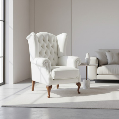 Poltrona Chesterfield in pelle pieno fiore, poltrona classica da TV, poltrona ad ali CL-FOTEL.