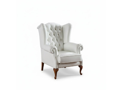 Poltrona Chesterfield in pelle pieno fiore, poltrona classica da TV, poltrona ad ali CL-FOTEL.