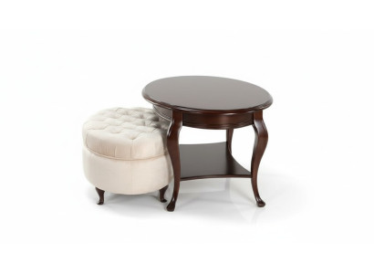 Sgabello rotondo in pelle con tavolino, tavolino da servizio, set di 2 pezzi, salotto Verona.