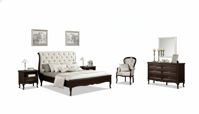 Camera da letto completa con letto matrimoniale comodini comò poltrona stile Chippendale reale