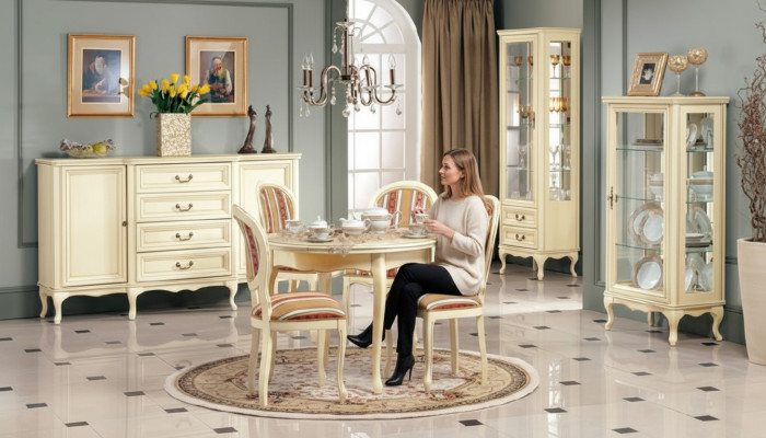 Classico soggiorno commode tavolo sedie vetrina re Chippendale Wersal1