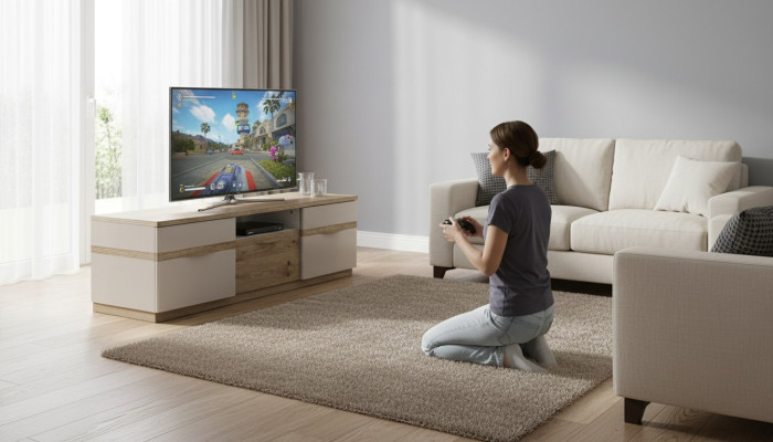 Mobile porta TV con ripiano, mobiletto per TV, mobile sottostante, cassettiera TV.
