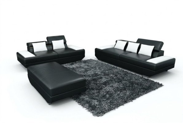 Set di divani in pelle divano 3 + 2 con divano imbottito set di divani con pouf - 2719A