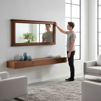 SPECCHIO DA PARETE CON CORNICE IN LEGNO SPECCHIO CON CORNICE RETTANGOLARE SPECCHIO DESIGNER Prato PR-L1 Specchio da parete con cornice in legno Specchio con cornice rettangolare Specchio designer Prato PR-L1
