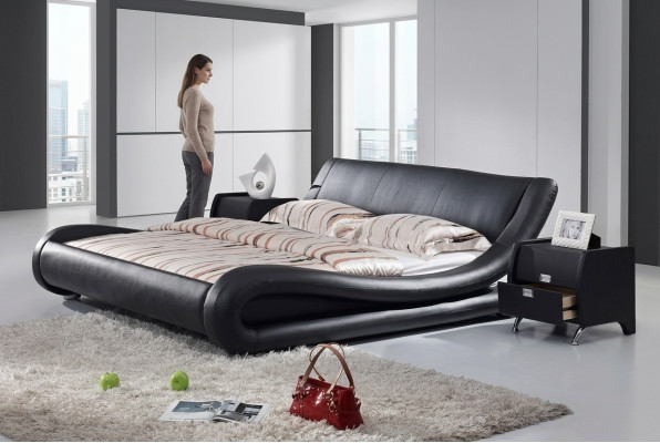 XXL letto matrimoniale in pelle, letto di design, nuovo.