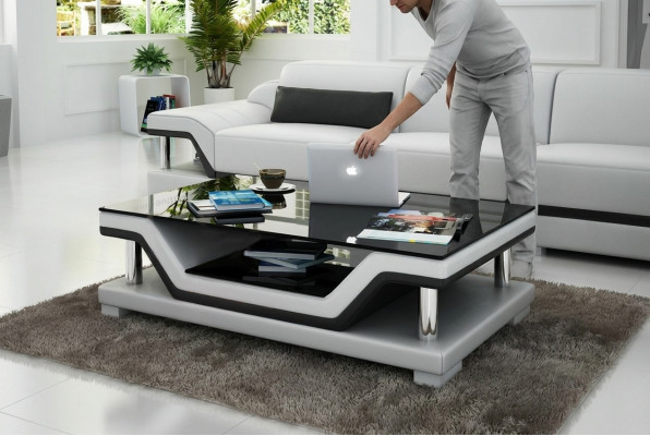 Tavolino design in pelle e vetro moderno #SB3009