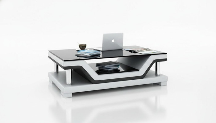 Tavolino design in pelle e vetro moderno #SB3009