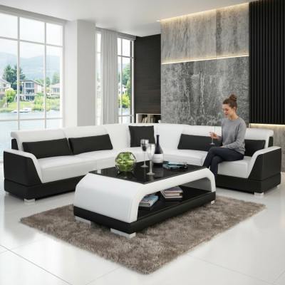 Tavolino design imbottito in pelle e vetro moderno Tavoli 6108