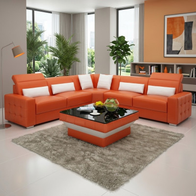 Tavolino design imbottito in pelle e vetro, moderno, numero di tavolo #8009.