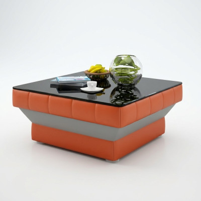 Tavolino design imbottito in pelle e vetro, moderno, numero di tavolo #8009.