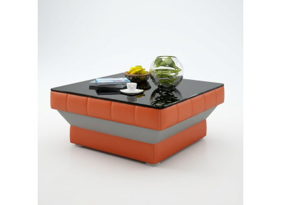Tavolino design imbottito in pelle e vetro, moderno, numero di tavolo #8009.