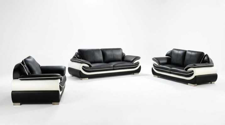 Set di divani in pelle per divano composto da divano, poltrona e divano a due e tre posti, modello T777.