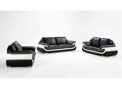 Set di divani in pelle per divano composto da divano, poltrona e divano a due e tre posti, modello T777.