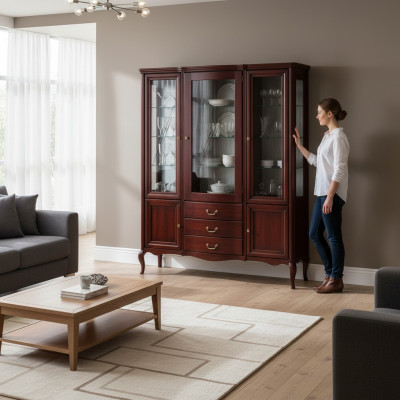Grande armadio in legno massiccio rustico Vetrina classica Armadio con vetrina PR-W3