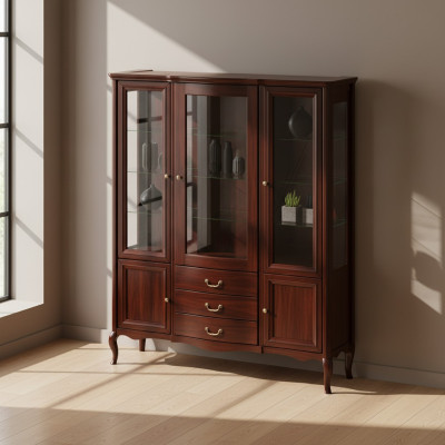 Grande armadio in legno massiccio rustico Vetrina classica Armadio con vetrina PR-W3