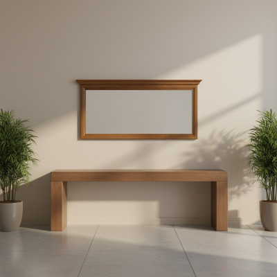 Classico grande specchio da parete con cornice in legno vero. Specchio appeso modello N-L1