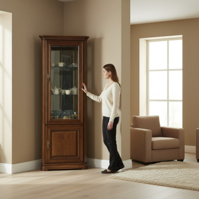 Vetrina classica Vetrina angolare Mobile da esposizione in legno massiccio per collezionisti Vetrine