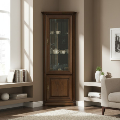 Vetrina classica Vetrina angolare Mobile da esposizione in legno massiccio per collezionisti Vetrine