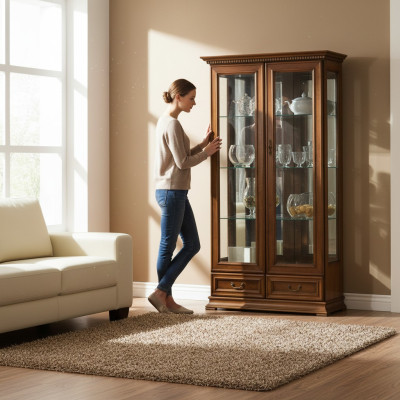 Vetrina classica Armadio in vetro Armadio Massiccio Vetrinetta Vetrine Nuovo R-W3