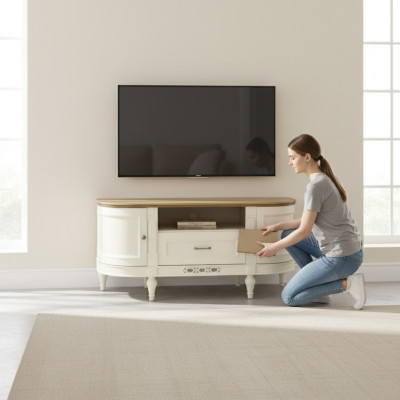 Elegante mobile TV bianco in legno naturale: funzionalità e stile per il tuo interno.