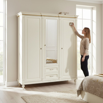 Classico armadio guardaroba in legno massiccio di campagna Grande armadio con specchio FL-D3