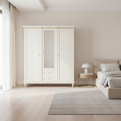 Classico armadio guardaroba in legno massiccio di campagna Grande armadio con specchio FL-D3