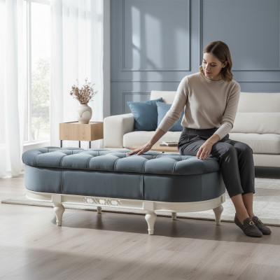 SGABELLO CLASSICO RETRÒ RUSTICO POGGIPIEDI POUF PANCHINA PANCA - FL-P1A