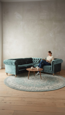 Divano angolare Chesterfield in pelle divano tessuto tessuto imbottito angolo nuovo