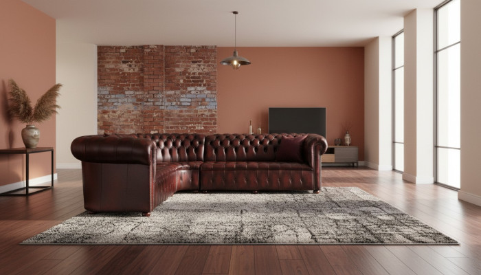 Divano Chesterfield in pelle, divano ad angolo, divano imbottito ad angolo, set di sedili in pelle al 100%