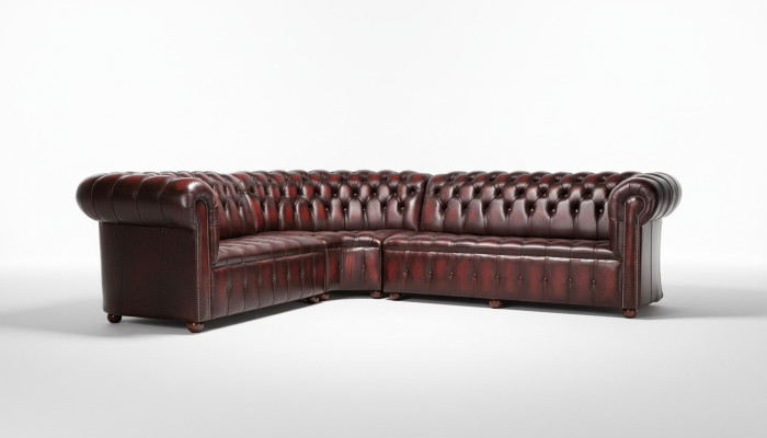 Divano Chesterfield in pelle, divano ad angolo, divano imbottito ad angolo, set di sedili in pelle al 100%