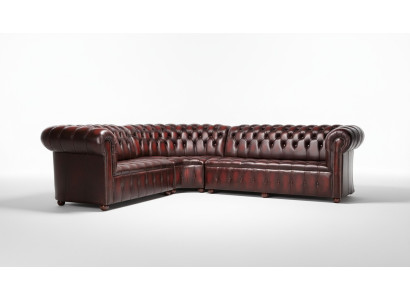 Divano Chesterfield in pelle, divano ad angolo, divano imbottito ad angolo, set di sedili in pelle al 100%