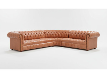 Soggiorno divano angolare Chesterfield in pelle Divano angolare divano Imbottito angolo