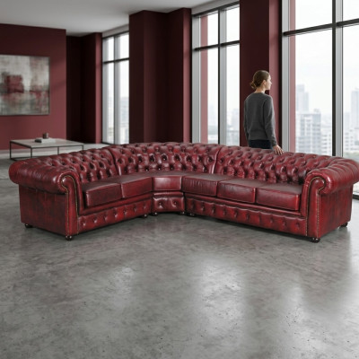 Divano angolare Divano Divano Imbottito Angolare Chesterfield in Pelle al 100%