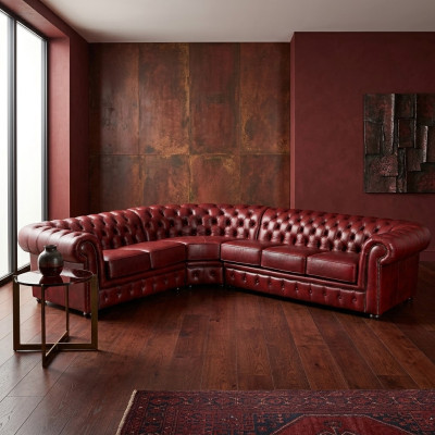 Divano angolare Divano Divano Imbottito Angolare Chesterfield in Pelle al 100%