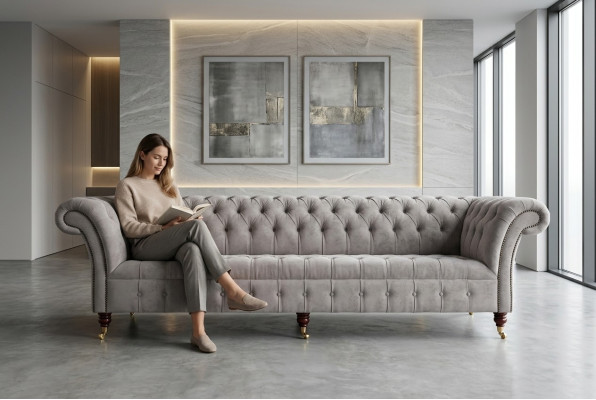 Divano Chesterfield a 4 posti XXL, designer imbottito, divani, set di divani.