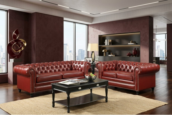 Divano Chesterfield marrone 3 + 2 posti, poltrona da designer per divani.