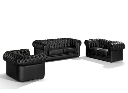 Divani Chesterfield neri 3+2+1 Set Divani imbottiti Designer Sofas.