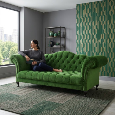 Divano Chesterfield a 3 posti Imbottito Design divani divani Set SL Sofa 49