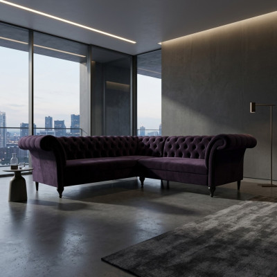 Divano Chesterfield moderno ad angolo, divano angolare designer, divano in velluto, divano in pelle.