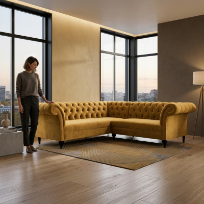 Chesterfield divano ad angolo, divano ad angolo, divano design, divano velluto in pelle.