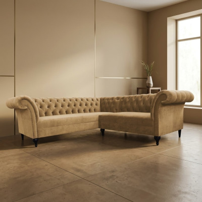 Chesterfield divano ad angolo moderno design in velluto e pelle