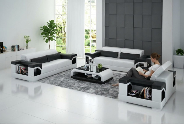 Divano in pelle Divano Salotto Set divano 3+2+1 posti Design moderno Sofa