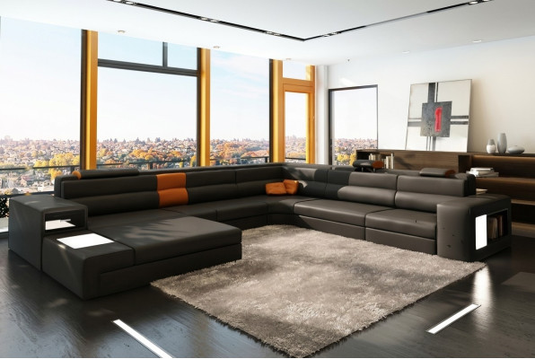 Divano ad angolo Divano Divano Set di mobili imbottiti Design Tessuto Pelle Paesaggio abitativo