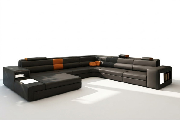 Divano ad angolo Divano Divano Set di mobili imbottiti Design Tessuto Pelle Paesaggio abitativo
