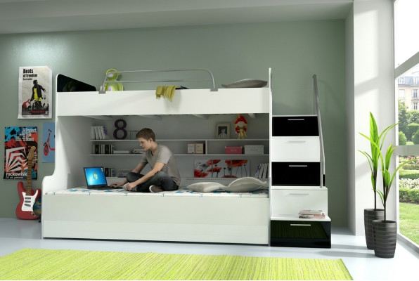 Letto a castello a due piani Letti a castello Letto Letto per bambini Letto per ragazzi Letto a soppalco Nuovo Nero/Bianco