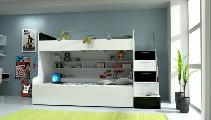 Letto a castello a due piani Letti a castello Letto Letto per bambini Letto per ragazzi Letto a soppalco Nuovo Nero/Bianco