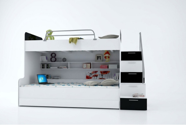 Letto a castello a due piani Letti a castello Letto Letto per bambini Letto per ragazzi Letto a soppalco Nuovo Nero/Bianco