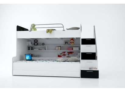 Letto a castello a due piani Letti a castello Letto Letto per bambini Letto per ragazzi Letto a soppalco Nuovo Nero/Bianco