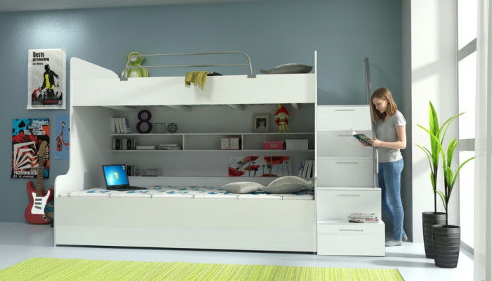 Letto a castello a due piani Letto a castello Letto Letto per bambini Letto per ragazzi Letto a soppalco Nuovo Bianco / Bianco