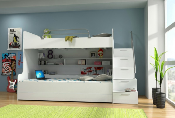 Letto a castello a due piani Letto a castello Letto Letto per bambini Letto per ragazzi Letto a soppalco Nuovo Bianco / Bianco
